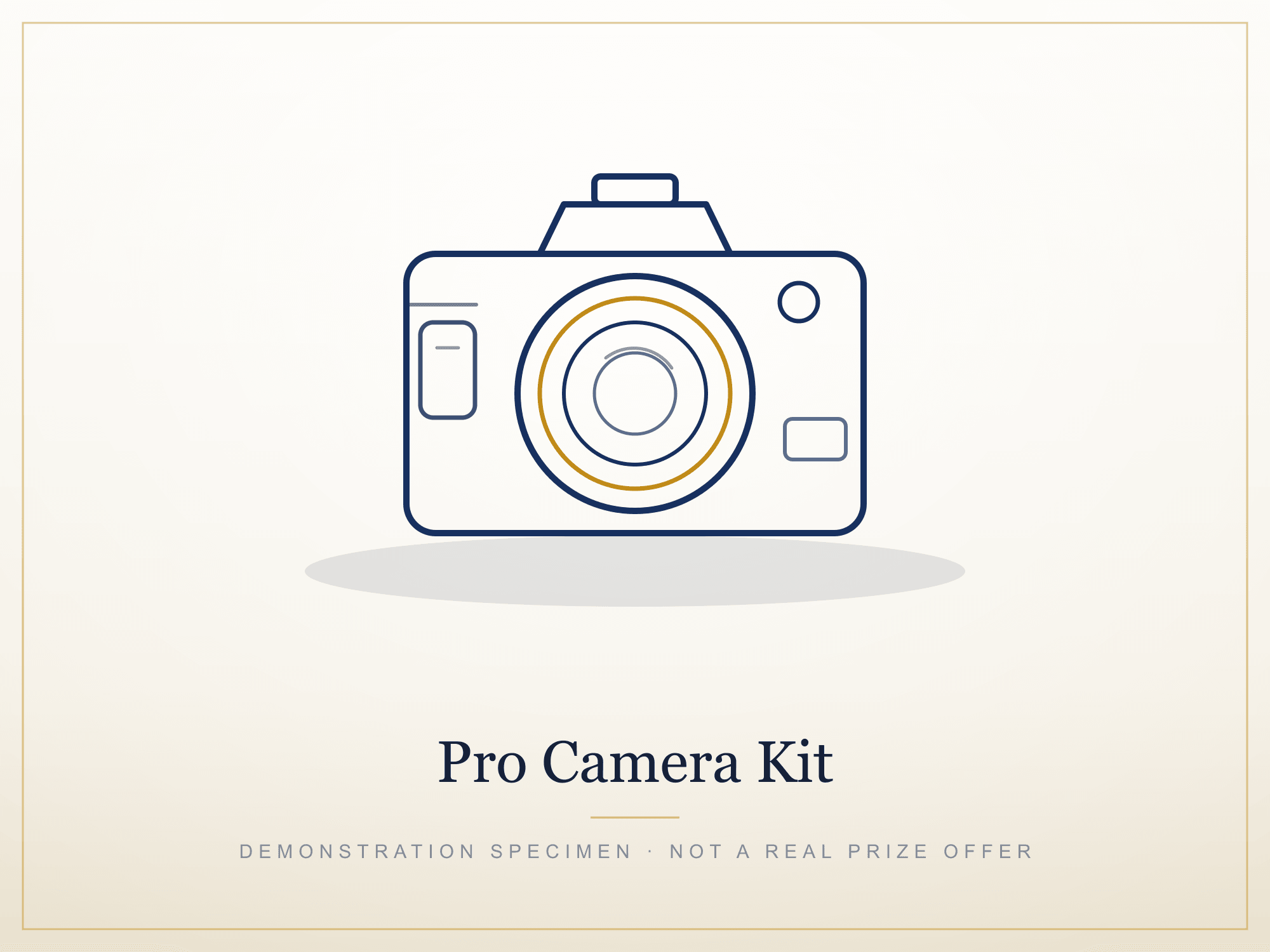 Placeholder branded imagery for Demo: Pro Camera Kit — demonstration listing, not the actual prize.